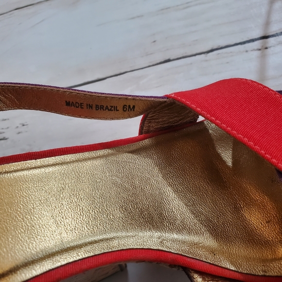Kate spade Penny cork wedges slingback red purple canvas straps size 6 - Picture 6 of 7